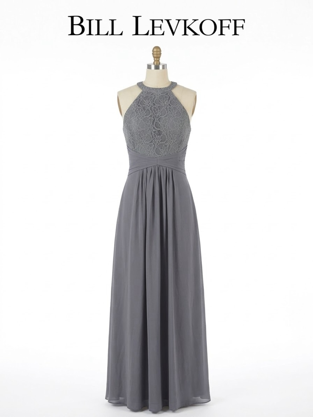 Bill Levkoff Charcoal Lace Halter Evening Gown Size 10 0303